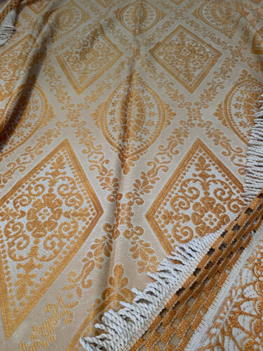 Vintage Retro 70’s Fringed Brocade Saraband Single Bedspread Orange Reversable - Picture 8 of 12