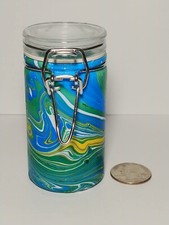 Marbled Glass Stash Jar w/ Clamp Lid Airtight Smell Proof Container for Herbs