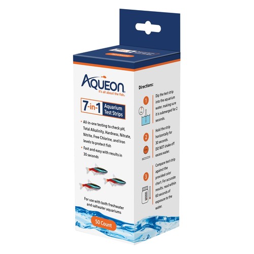 Aqueon 7 in 1 Aquarium Teststreifen 50 Stück Wasserqualität Testset - Bild 1 von 9