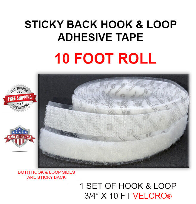 Sticky Back Hook & Loop Tape | Self Adhesive| Can Attach To Velcro | 10 FT-White