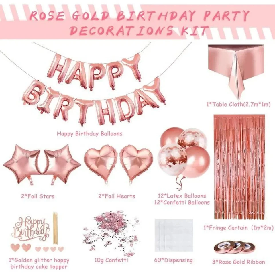 Ballons d'anniversaire Rose - Pack complet avec nappe, colle, confettis, rideau - Photo 2/4