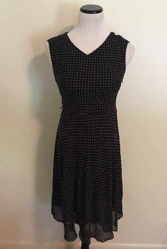 Talbots Women's Dress Polka Dot Chiffon Below Knee Black & Tan White Dots Sz 4 - Picture 2 of 6