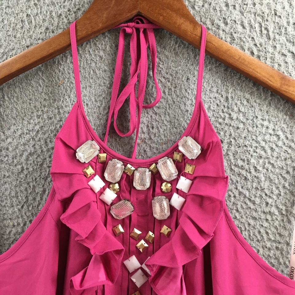 Xoxo Romper Womens Medium Pink Backless Halter Ruffled Sleeveless Casual NEW - Image 3 of 4