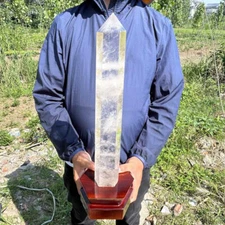 8.49LB Natural White Quartz Obelisk Carved Polished Crystal Tower Healing.WA426