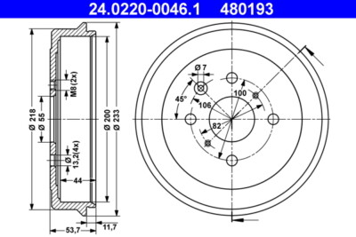 ATE 24.0220-0046.1 Bremstrommel für CITROËN,PEUGEOT,TOYOTA