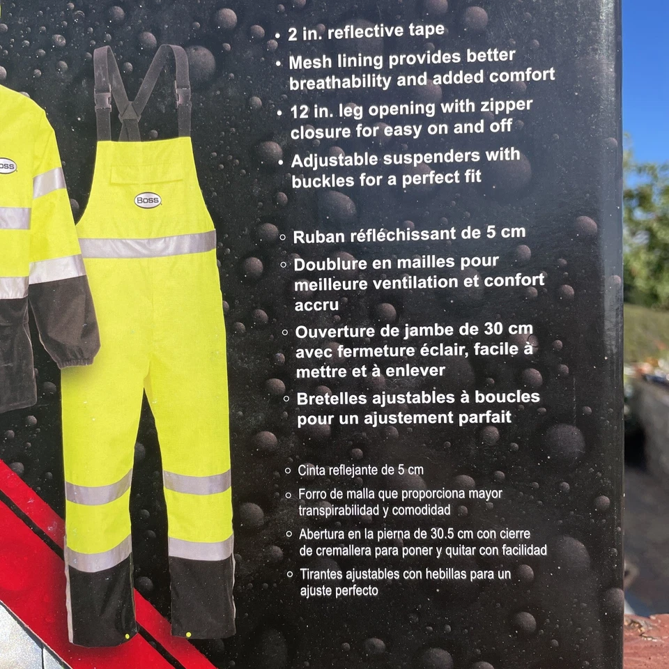 Boss Alta Visibilidad ANSI Clase III 3 Reflectante Seguridad Lluvia Traje Chaqueta Pantalones Foto 2 de 4