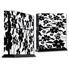 PS Playstation console skins decals wrap - Black white Flower Print