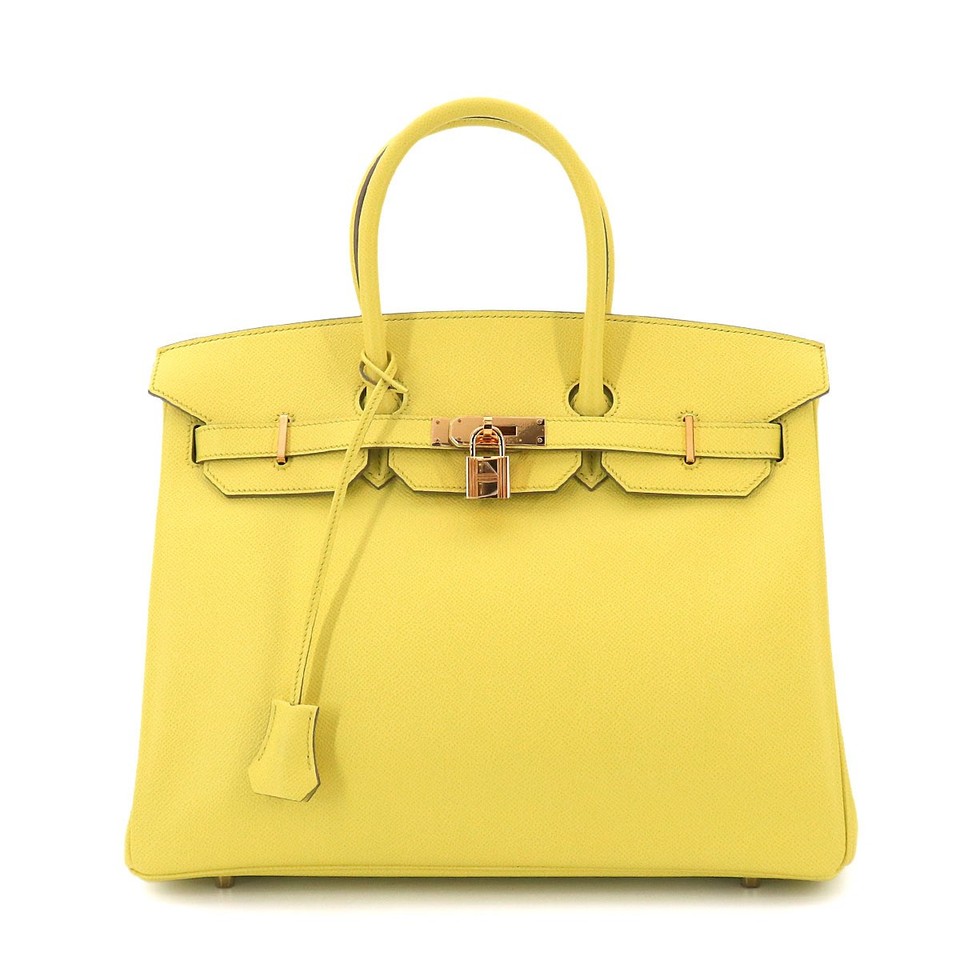 HERMES Birkin 35 Veau Epsom Lime Hand Bag Yellow Purse 90331147