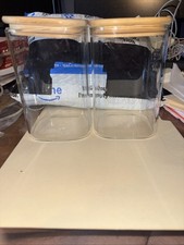 2 Glass Storage Jars with Bamboo Lid-Kitchen Food Container