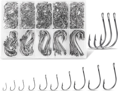 Carbon Steel Fishing Hooks 500Pcs Assortment Set for Saltwater Freshwater Ice