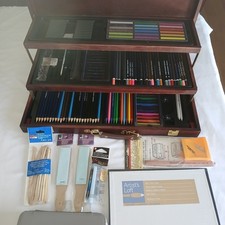 3 Drawer Wooden Artist Storage Supply Box with 6 bones supplies