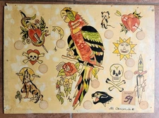 original vintage 1974 al orsini signed grimm san diego CA tattoo flash 12x16.5