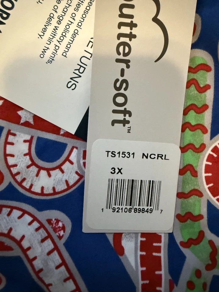 Womens Scrub Top Butter-Soft by UA Candy Cane Christmas Sz 3X Holiday Spirit - Image 4 of 4