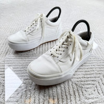 Vans Old Skool Stacked Sneakers Womens 7 White Leather Platform Chunky 500714
