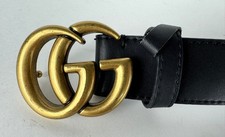 Authentic Gucci Marmont GG Brass Black Leather Women's Belt 90-36