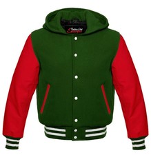 Premium Wool Varsity Jacket Hoodie Baseball Leather Sleeves Retro Letterman Men