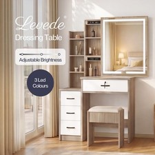 Levede Dressing Table Vanity Stool Set Sliding LED Mirror Makeup Storage Shelves
