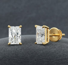 3 Carat Radiant Diamond Earrings IGI Lab Created E F / VVS 14k Yellow Gold Studs