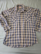 Vintage LEVIS Plaid Pearl Snap Men's Long Sleeve Western Shirt Size 17 - 35 USA