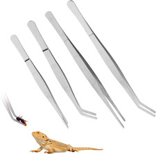 Reptile Feeding Tongs, 4-Pack Stainless Steel Straight and Curved Tweezers, Hand
