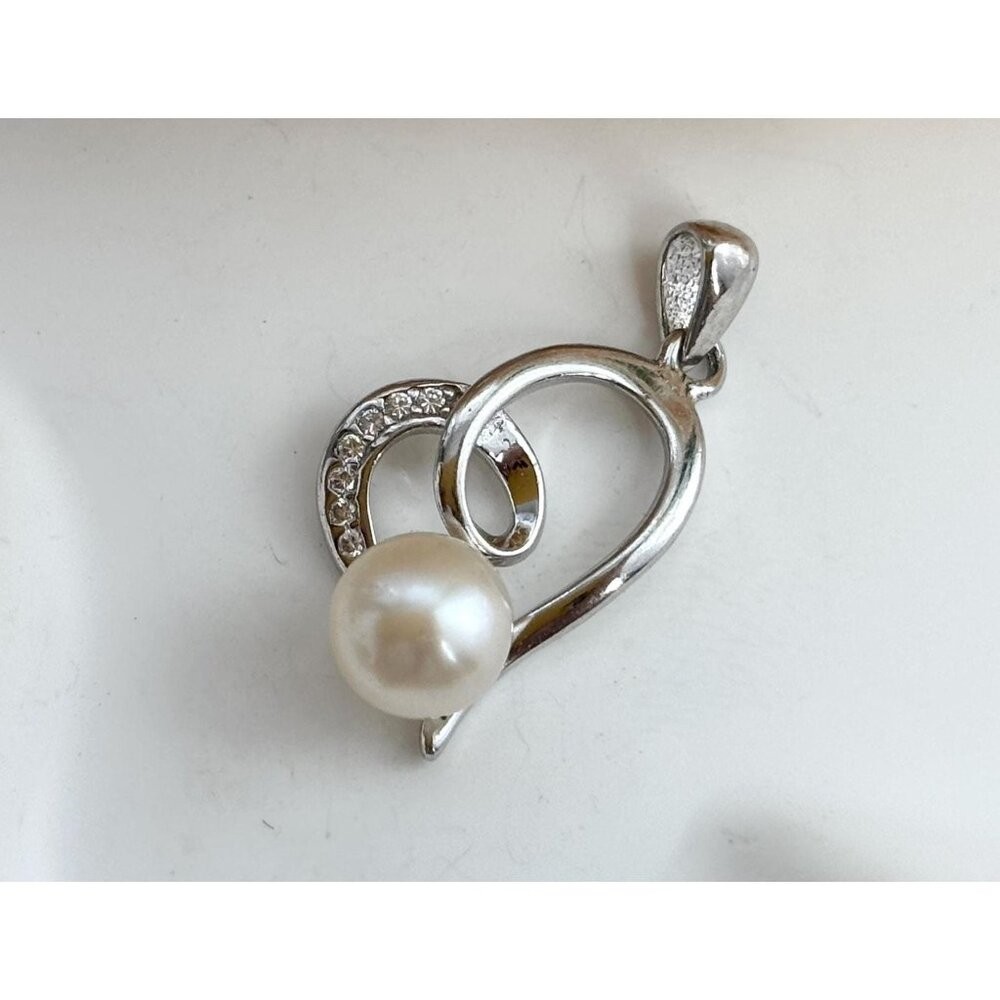 Heart Shaped Pearl Adorned Tiny Sterling Silver 9… - image 1