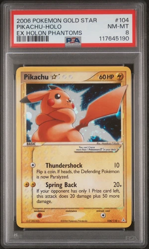 2006 POKEMON EX HOLON PHANTOMS GOLD STAR #104 PIKACHU-HOLO PSA 8