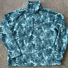 Eddie Bauer Jacket Womens XL Teal Blue Monstera Tropical 1/4 Zip Hiking Layer