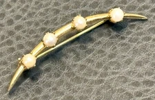 Vintage Victorian Revival Crescent Moon Brooch Faux Pearls Gold Tone Pin