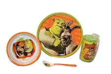 NEW  SHREK  4 PIECE DINNERWARE SET PLATE CUP BOWL AND SPOON 