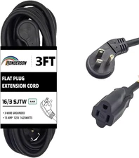 Heavy Duty 3FT Flat Plug Indoor Extension Cord, 16 Gauge, UL Listed
