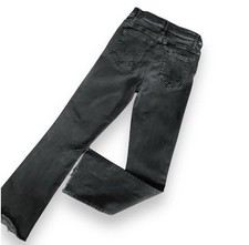 Mother The Hustler Ankle Fray Jeans 27 Black High Rise Flare Leg Stretch Raw Hem