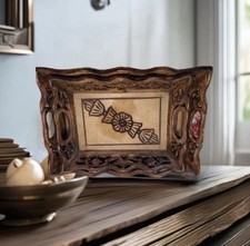 Set of 2 Vintage Detailed Handcarved Trays Made In India. Very Beautiful! Unique