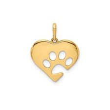 14k Yellow Gold Heart Pendant Paw Print Charm Necklace for Women Pet Memorial