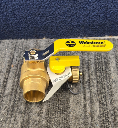 Webstone 1" Sweat x 1" Sweat 3-Way Brass Full Port Ball Valve with Drain 600 WOG