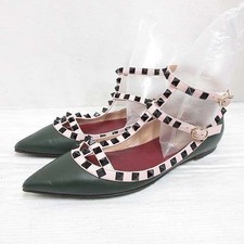 Valentino Garavani pumps flat rockstuds leather strap size 37 24cm dark green sh