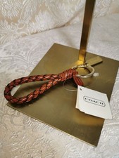 Coach 7204 Braided Leather Key Fob Tan Brass Keychain Used from Japan