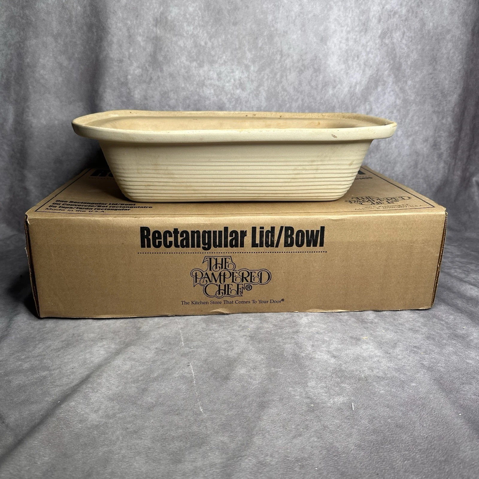 Pampered Chef Pan Lid Rectangle Stone Stoneware Deep Baker 1435 Unglazed