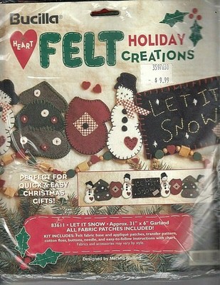 BUCILLA Felt Applique Kit Heart Felt Holiday Creations LET IT SNOW Garland 83611