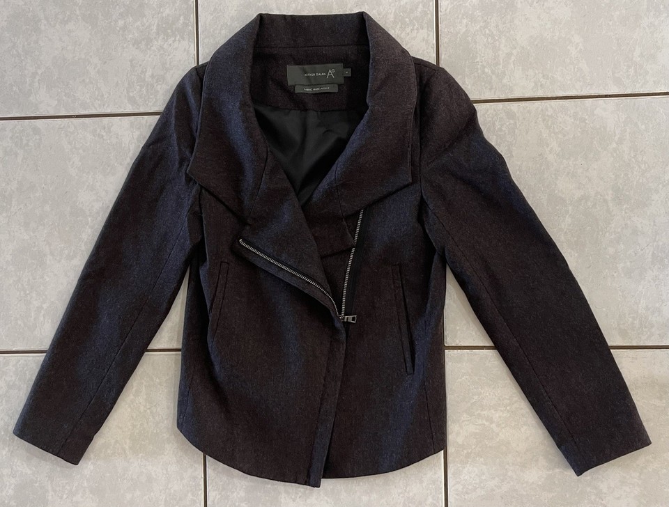 Arthur Galan Zipper Front Wool Jacket Size 6 Excellent Condition 