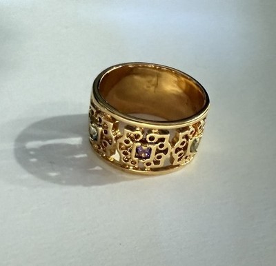 Vintage(?) Filigraner 925 Silber goldfarbener Damen Bandring mit Strasssteinen