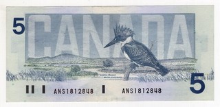 1986 BANK OF CANADA FIVE 5 DOLLAR BANK NOTE ANS 1812848 NICE BILL