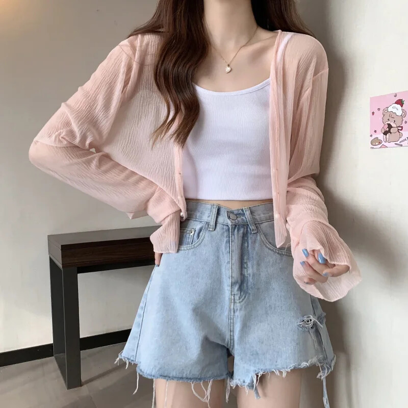 smyeon Long sleeve sheer cardigan/グレー SHEER LONG SLEEVES CARDIGAN – Shinzone