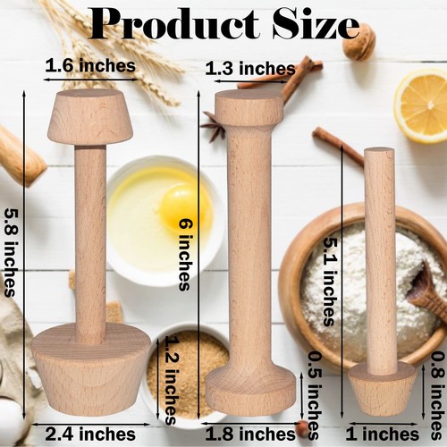 3PCS Wooden Tart Tamper Set,Egg Tart Pan Mold DIY Cake Pastry Baking Tool - Picture 2 of 8
