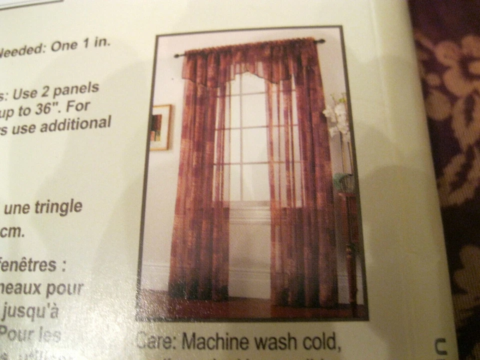 STYLE SELECTIONS Curtain Drape Elena SHEER 59 x 84"L Purple Gold Wine  0115146 - Image 4 of 4