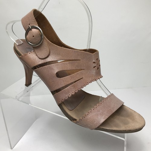 Pedro Garcia Women 42 US 12 Nude Tan Leather Heel Sandal Lasercut Slingback - Picture 4 of 12