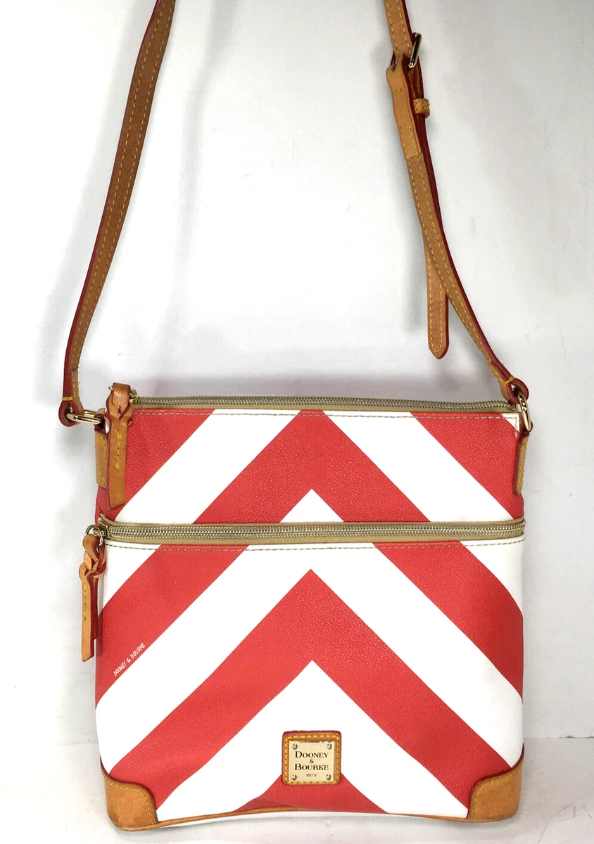 Dooney & Bourke Red and White Chevron Striped Leather Crossbody Shoulder Bag