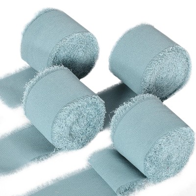 Chiffon RibbonDusty Blue1-1/2 inch x 28 Yards Fringe Fabric Silk Ribbon 4 Rol...