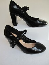 SENSITIVE SOLE Black Patent Heels Front Strap Block Heel VGC Size 6.5 /EU 40
