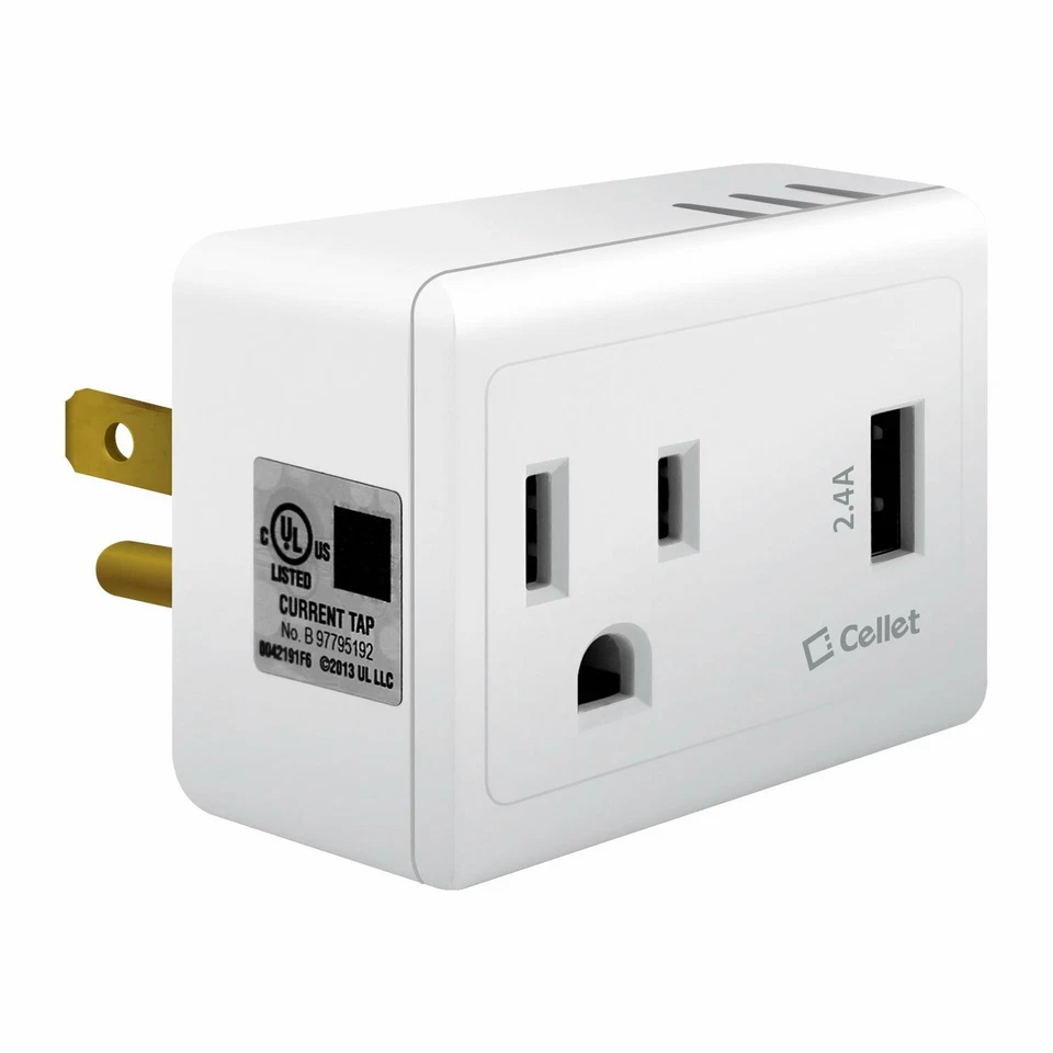 Cellet UL Certified 1 Outlet + 12Watt (2.4Amp) USB Port Travel Charger - Image 3 of 4
