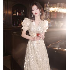 French Evening Gown Dress Womens Sexy Light Luxury Banquet Sequins A-Line Party